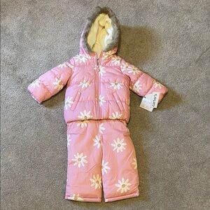 Carter's Pink Snowsuit with White Floral Design